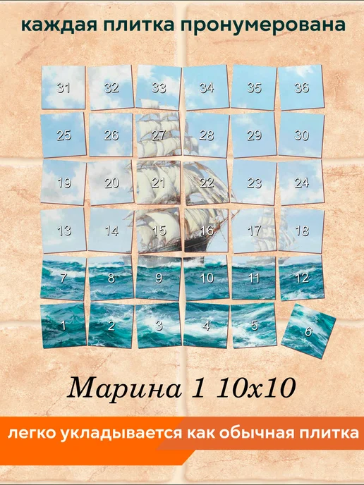 fres-co Панно из керамической плитки Марина 1 20х30, 10x10, фото 4