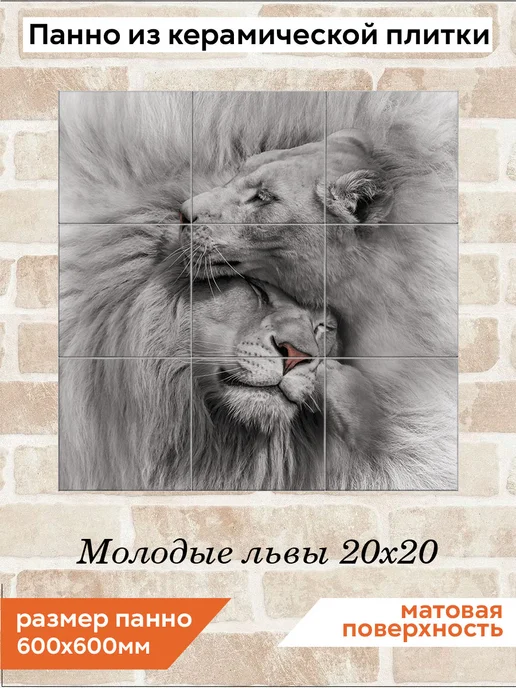 fres-co Панно из керамической плитки Молодые львы 20х30, 20x20