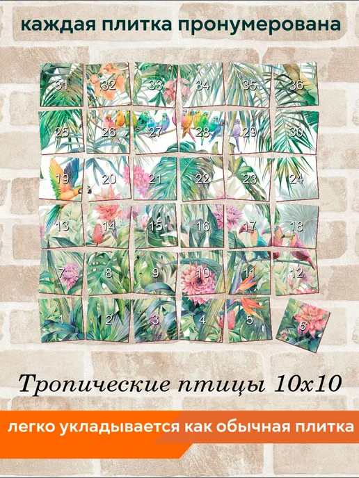 fres-co Панно из керамической плитки Синие птицы 20х30, 10x10, фото 6