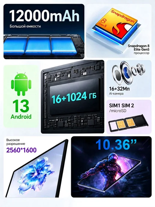 Планшет андроид с клавиатурой для игр 16GB+1TB, 16 ГБ, 1 ТБ, фото 3