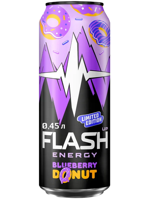Flash Up Энергетик Флеш Ап Черничный Пончик напиток 24 шт х 0,45 л, 24 шт, 0,45 л, фото 6