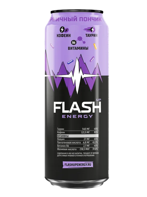 Flash Up Энергетик Флеш Ап Черничный Пончик напиток 24 шт х 0,45 л, 24 шт, 0,45 л, фото 7