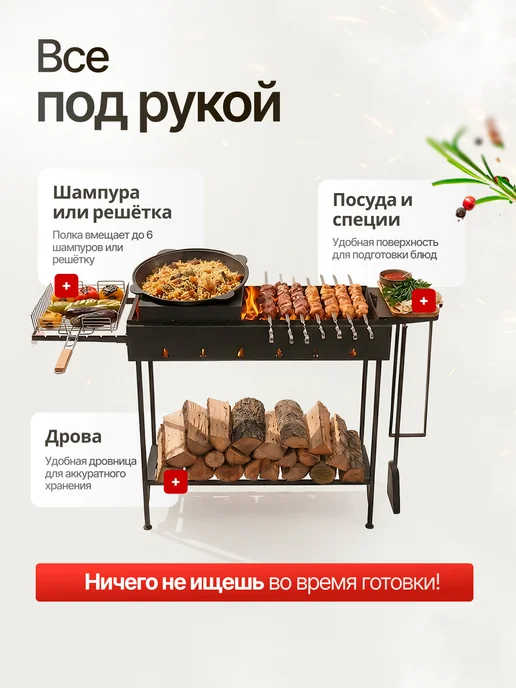 ИНДЖИ Мангал с подказанником на 6-16 литров, черный, фото 2