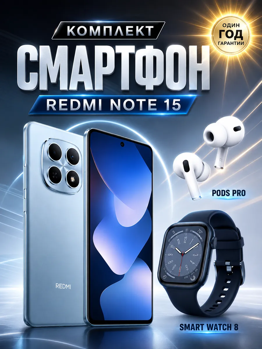 Смартфон Redmi Note 15 8/256 GB + Смарт-часы + Наушники