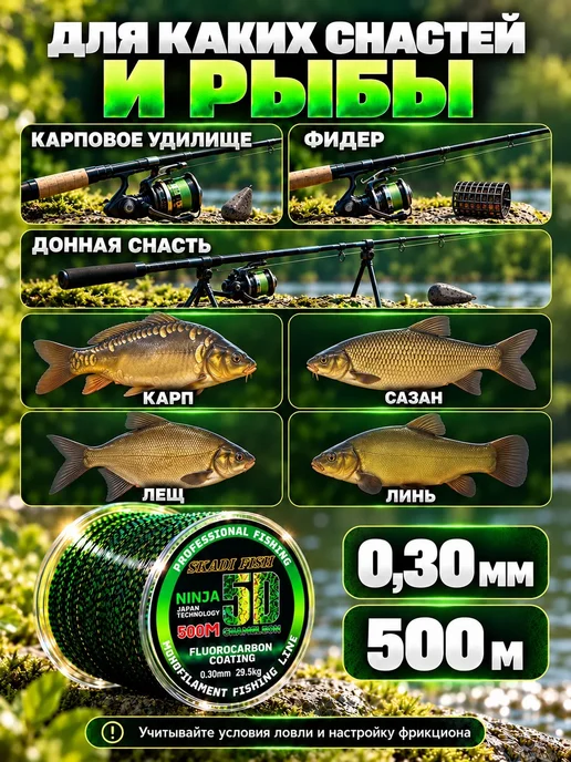 Skadi Fish Леска рыболовная 5D Хамелеон зеленая 0,25мм 19кг 500м, 29,5 кг, 500 м, фото 2