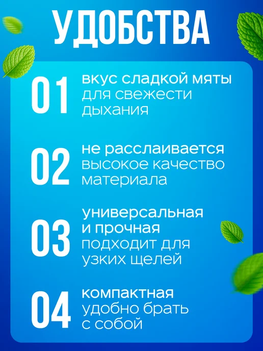Flossify Зубная нить вощеная тонкая со вкусом мяты 2 шт по 50 м, 2 шт, фото 3