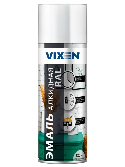 VIXEN Эмаль алкидная RAL, белый, аэрозоль 520 мл, 520 мл, фото 2