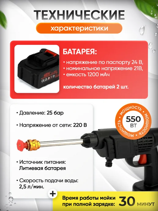 Мой мир Мойка мультифункциональная высокого давления аккумуляторная, черный, фото 3