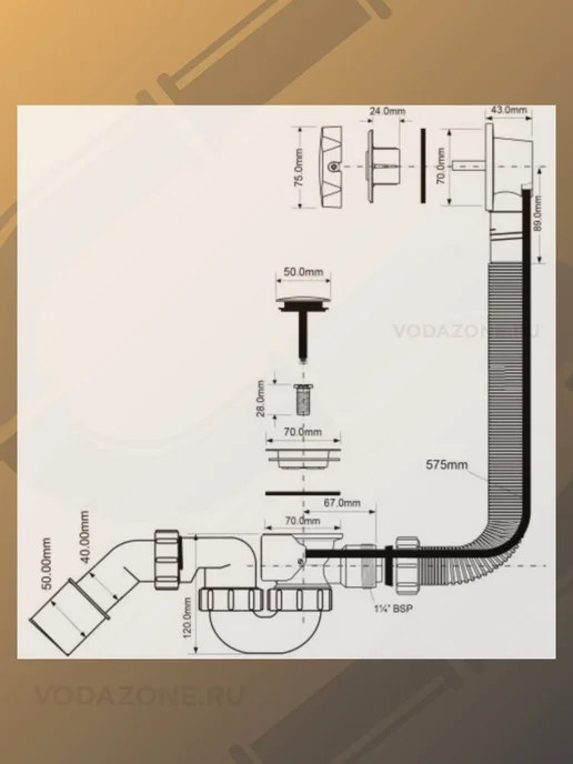 McAlpine Слив-перелив для ванны полуавтомат бронза MRB2AB-PB, желтый, фото 2