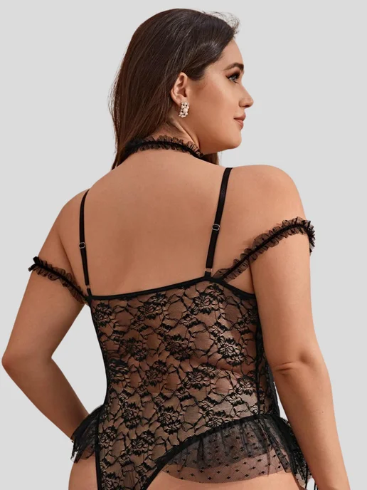 Charm&Joy_Underwear Боди эротик с доступом комплект белья больших размеров, черный, фото 4