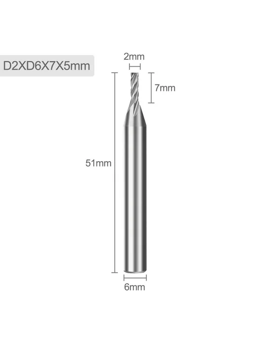 XCAN Фреза спиральная четырехзаходная 2х6х7х51 мм, 7x51 мм, фото 8