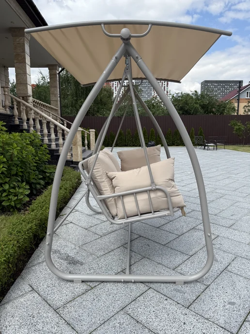 Двухместные садовые качели с навесом Full Comfort SPEZIA, бежевый, фото 5
