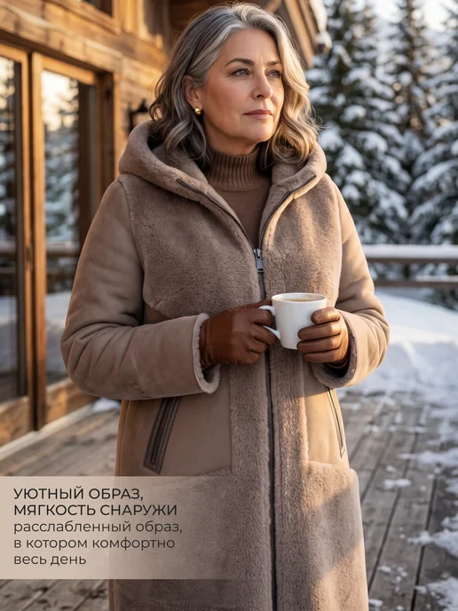 Bless You Today Дубленка шуба длинная зимняя больших размеров, бежевый, фото 4