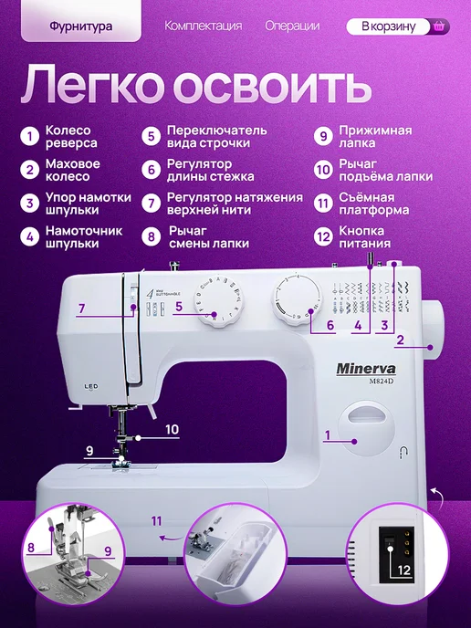 Minerva TM Minerva Швейная машина M824D, белый, фото 2