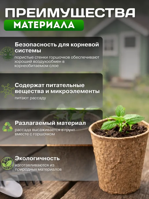 Экоторф Торфяные горшочки 60*60 мм, 60шт, 60x60 мм, 60 шт, фото 4