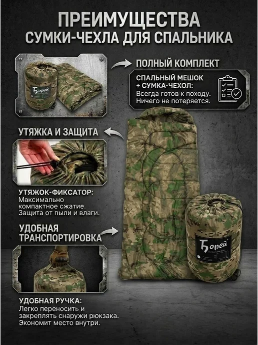 Борей Спальник туристический для похода отдыха до -30С, зеленый, фото 2