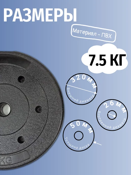 Комплект дисков для гантелей и 7.5 кг D 26 мм. 2шт, 7,5 кг, 2 шт, фото 2