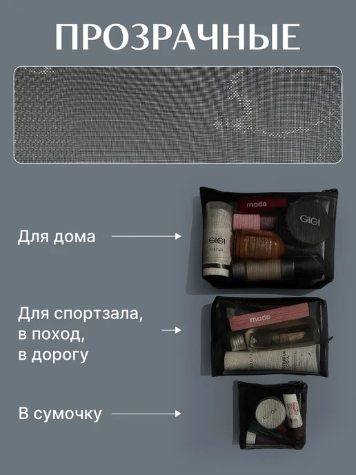 Набор косметичек в сетку, черный, фото 3