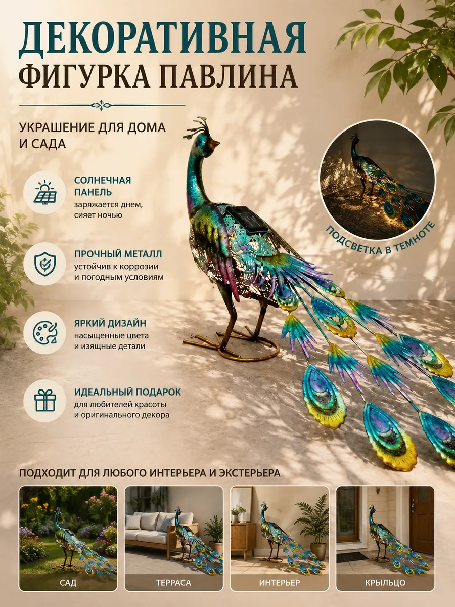 Статуя павлина с солнечным светом