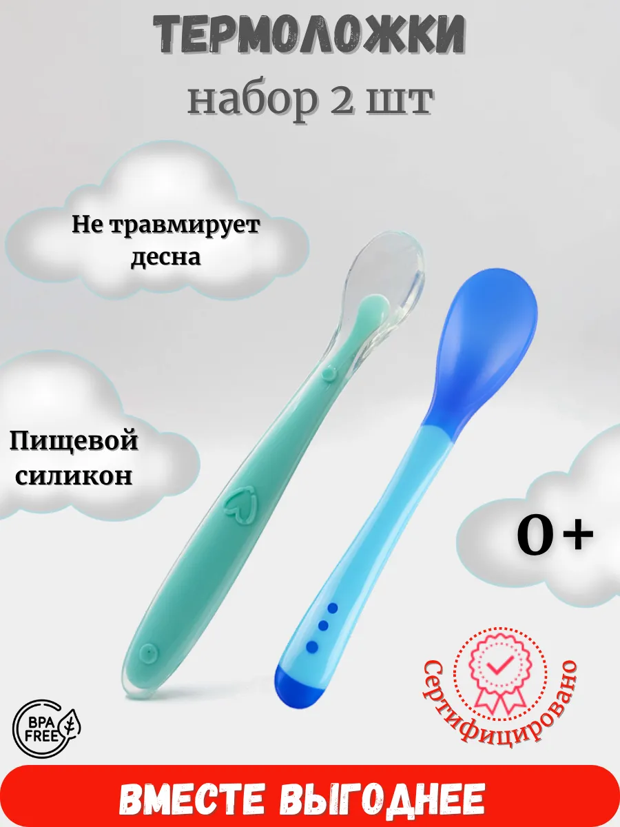 Обучающая силиконовая ложка для прикорма набор 2 шт