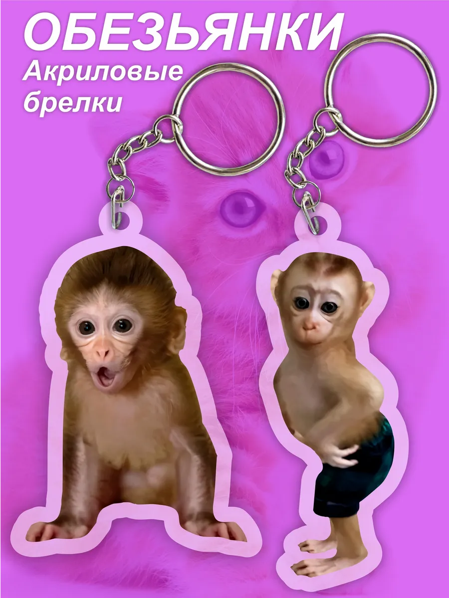 Брелок для ключей парный Обезьянки мемы акриловый