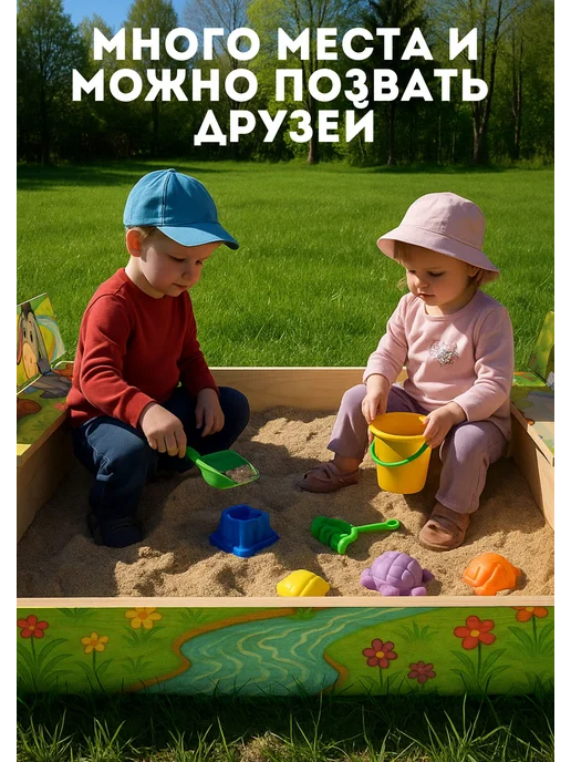 Песочница детская для улицы, дачи, деревянная с крышкой, бежевый, фото 4