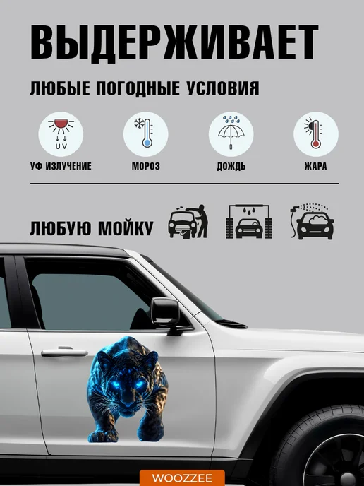 Woozzee Наклейки на авто на машину большие Пантера, голубой, фото 3