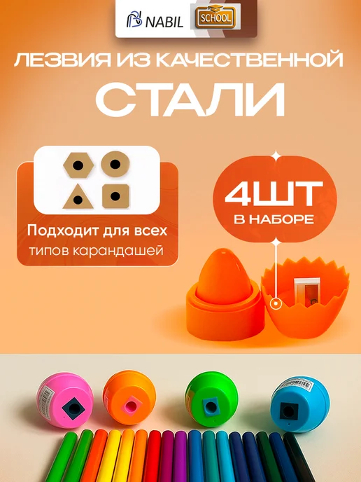 NB Nabil Точилка для карандашей с ластиком 4 шт, 4 шт, фото 4