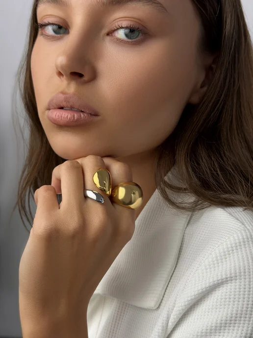 Аксессорика Кольцо крупное капля биколор бижутерия Accessorica, серый, фото 6