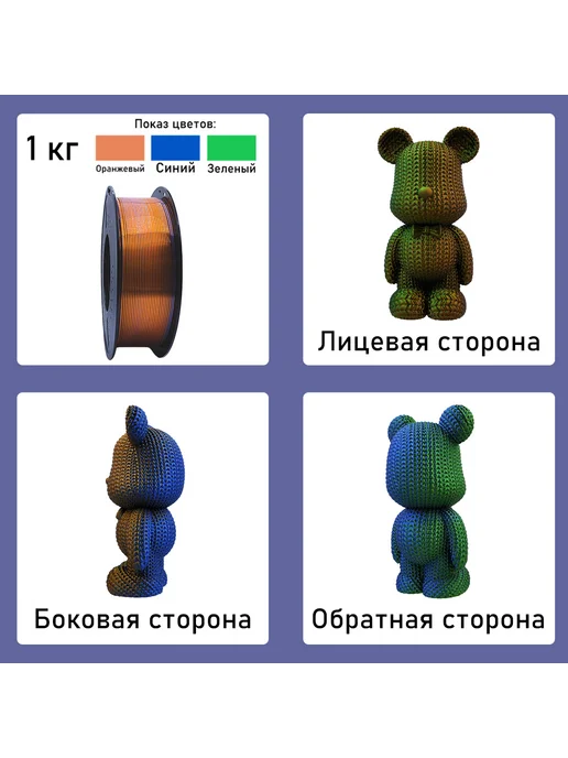 Sprouture Lab pla+ silk трехцветный 5кг 1.75mm комбинация, 5 кг, фото 2