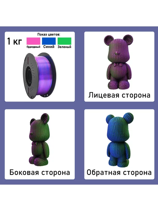 Sprouture Lab pla+ silk трехцветный 5кг 1.75mm комбинация, 5 кг, фото 3