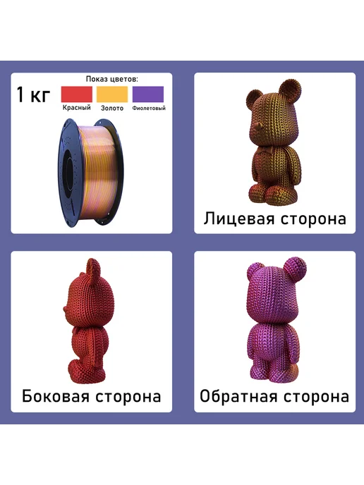 Sprouture Lab pla+ silk трехцветный 5кг 1.75mm комбинация, 5 кг, фото 4