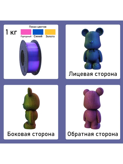 Sprouture Lab pla+ silk трехцветный 5кг 1.75mm комбинация, 5 кг, фото 6