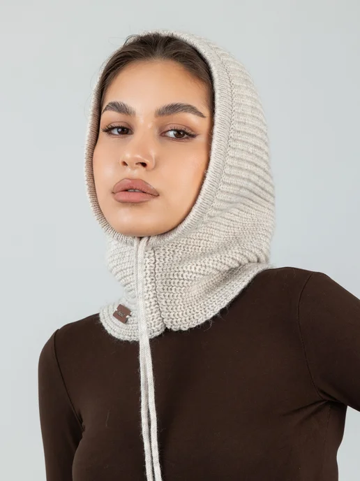 Dika Knit Капор шапка капюшон, бежевый, фото 2