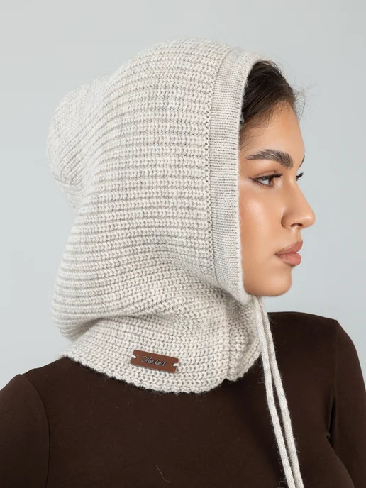 Dika Knit Капор шапка капюшон, бежевый, фото 3