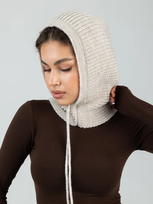 Dika Knit Капор шапка капюшон, бежевый, фото 7