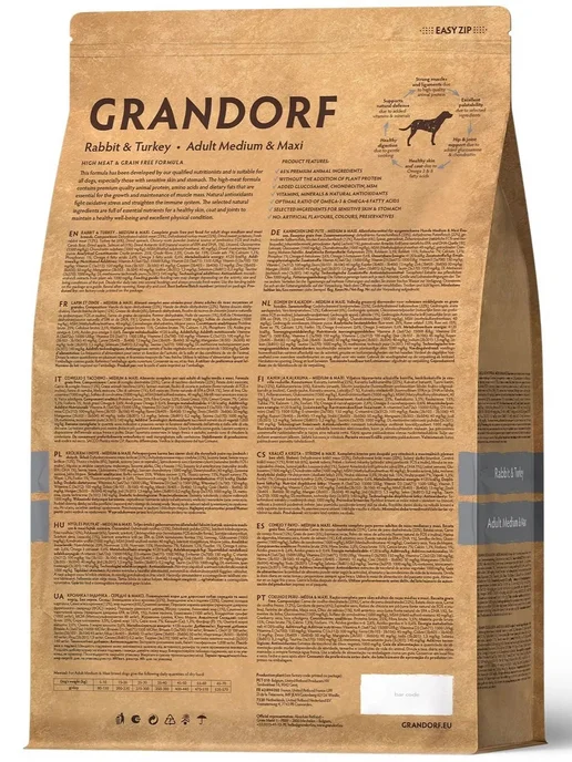 Сухой корм Grandorf fresh Грандорф Идейкой для собак, крупные, средние, кролик, 1 кг, фото 3