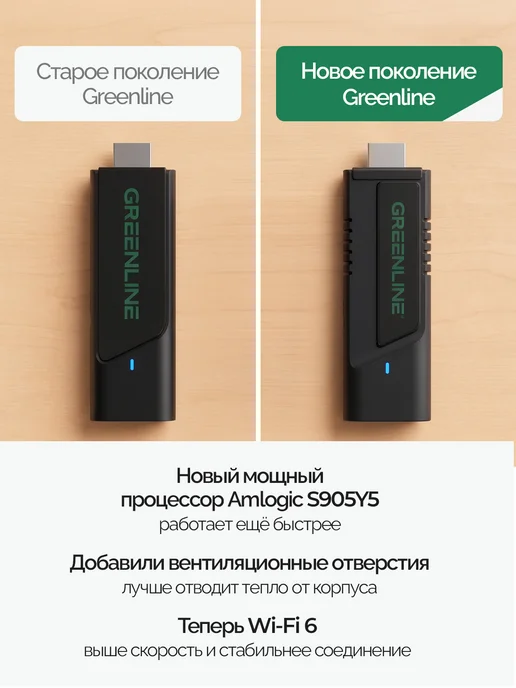 GREENLINE TV Смарт ТВ приставка GREENLINE 4K Stick Air Android 14 WiFi, зеленый, фото 3