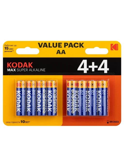 KODAK Батарейки пальчиковые AA алкалиновые щелочные LR6 4 штуки, 8 шт, фото 4