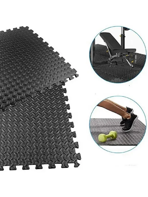 ETK EVA Мат спортивный, коврик-пазл 60*60*2.5см Черный-4шт 120х120см, 60x60x2.5 см, 4 шт, фото 3