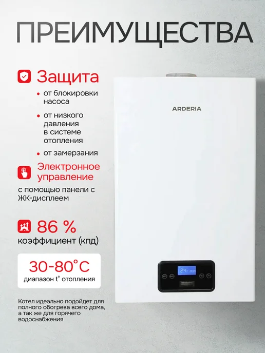 ARDERIA Газовый настенный двухконтурный котел D28 ATMO, белый, фото 2