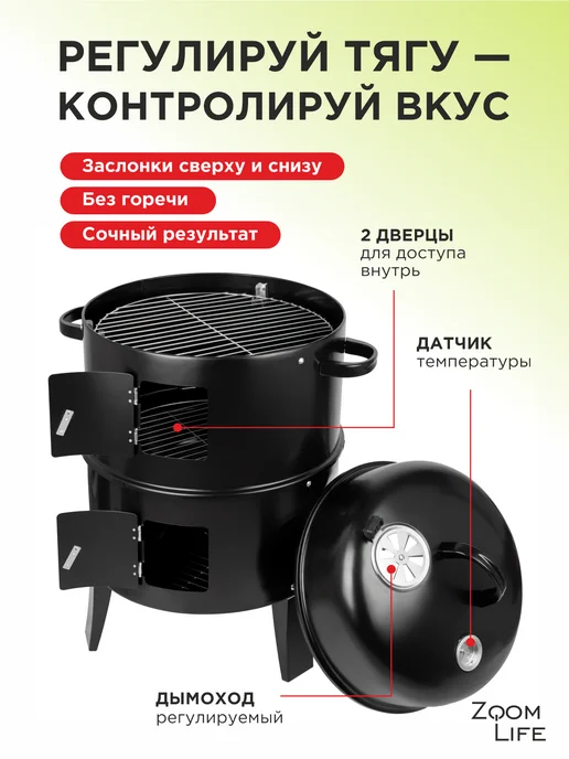 ЗумЛайф Коптильня горячего копчения 3 в 1 коптилка, вариант, фото 5