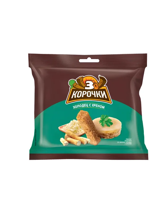 KDV Сухарики 3 Корочки со вкусом холодца с хреном 40 г, 40 г, фото 2