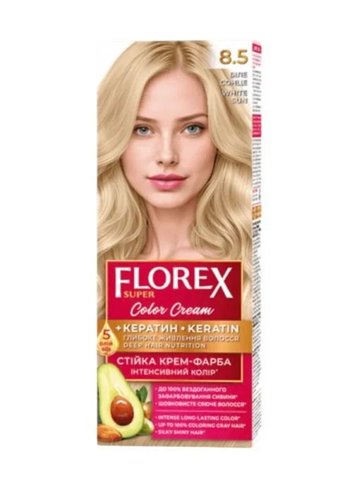 Бархат Florex Стойкая Крем-краска для волос тон 8.5 Белое солнце, белый, фото 2