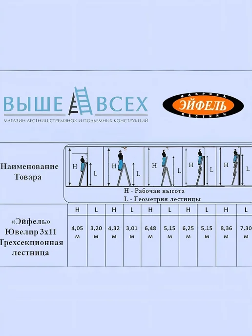 Эйфель Трехсекционная лестница Ювелир 3х9, 3x11, фото 2