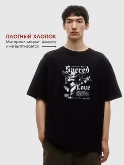 Футболка черная оверсайз с принтом
