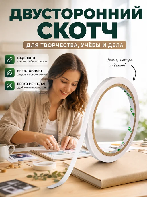 SLD Бумажный скотч двусторонний 6мм*10м, 10 м