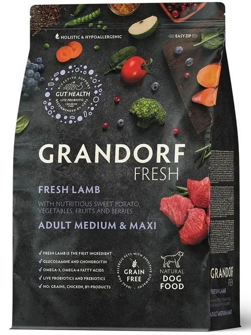 Сухой корм Grandorf fresh Грандорф Фреш для собак, крупные, средние, индейка, ягненок, 3 кг, фото 2