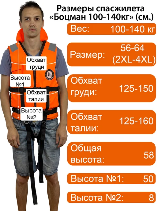 Sumka-Marine Спасательный жилет Боцман 100-140кг (размер 56-64 2XL-4XL), 56-64, 140 кг, фото 2