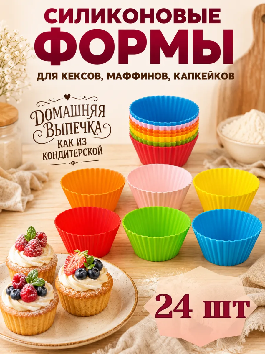 Форма силиконовая для кексов, маффинов набор 24 шт